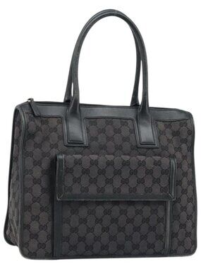 GUCCI GG Canvas Hand Bag Black Gold 000 0854 Auth gh1791